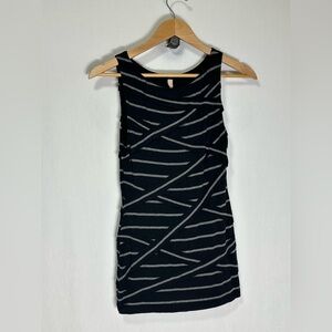 Bailey‎ 44 Black Grey Striped Bandage Sleeveless Top Bodycon Scoop Neck Medium